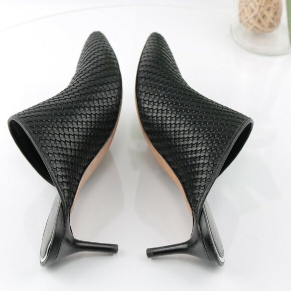 Page Womens Epic Mule Pump Size 6 Black Leather Woven Kitten Heel Pointed SlipOn - Picture 10 of 12